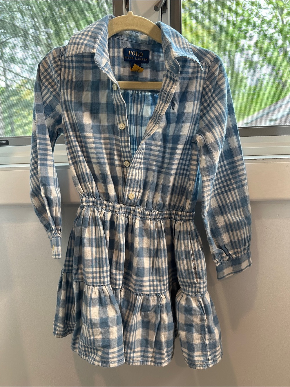 Toddler Girl Polo Ralph Lauren Blue & White Plaid Tiered Dress, size 3T
